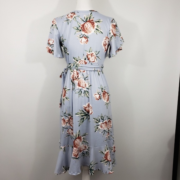 Womens soft stretchy floral modest faux wrap dress - Picture 6 of 8